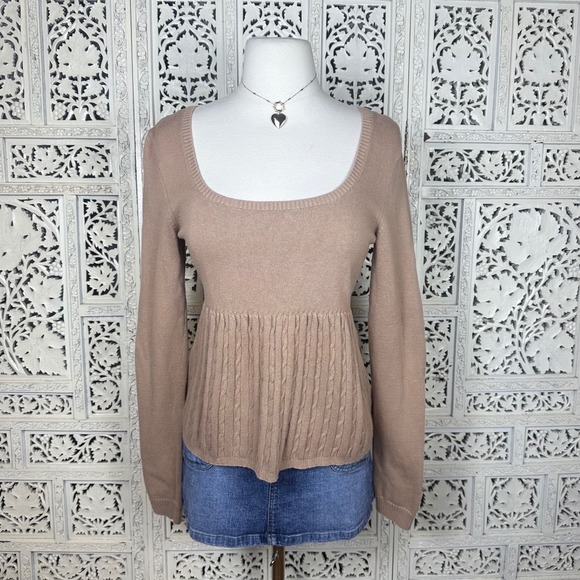 Hollister Sweaters - Hollister Y2K Style Tan Cable Knit Long Sleeve Babydoll‎ Sweater Sz Medium